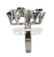 18k White Gold Genuine Natural Sapphire Diamond Modernist Handmade Ring (#J7081)