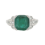 18k White Gold 2.27 Carat Genuine Natural Emerald Diamond Ring Size 6.5 (#J7010)