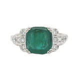18k White Gold 2.27 Carat Genuine Natural Emerald Diamond Ring Size 6.5 (#J7010)