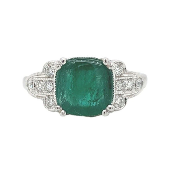 18k White Gold 2.27 Carat Genuine Natural Emerald Diamond Ring Size 6.5 (#J7010)