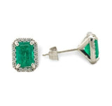 Platinum 1.28cttw Fine Genuine Natural Emerald and Diamond Stud Earrings #J6995