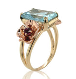 Retro 14k Rose Yellow Gold 4.52 Carat Genuine Aquamarine Ruby Flower Ring #J7003