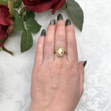18k Yellow Gold Swedish Genuine Natural Shell Cameo Ring Jewelry (#J7514)