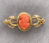 Victorian 10k Yellow Gold Genuine Natural Coral Cameo Bar Pin Jewelry (#J7341)
