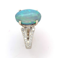 18k White Gold GIA 4.39ct Genuine Natural Black Opal and Diamond Ring (#J6155)