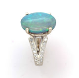 18k White Gold GIA 4.39ct Genuine Natural Black Opal and Diamond Ring (#J6155)