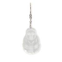 14k White Gold Chinese Export Carved Rock Crystal Quartz Drop Earrings (#7124)