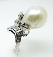 Platinum South Seas Pearl and Diamond Vintage Ring Jewelry (#J3460)