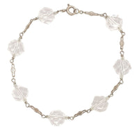 14k Gold Art Deco Genuine Natural Rock Crystal Bead Bracelet 7" Wrist (#J7033)