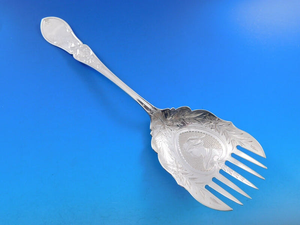 Dew Drop by Shiebler Sterling Silver Vegetable Fork BC Medallion of Woman 10"