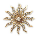 Starburst 10k Gold Pin Pendant w/Seed Pearls Diamonds and Foldable Bail (#J6695)