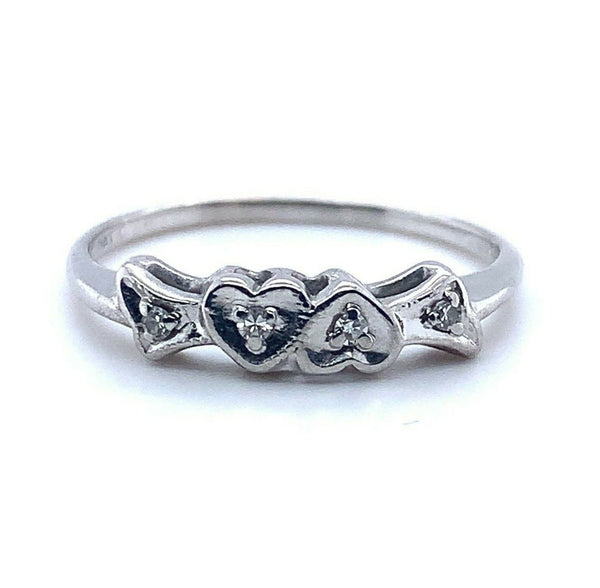 14k White Gold Genuine Natural Diamond Heart Band Ring (#J5178)