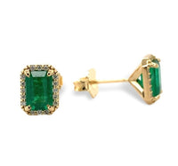 18k Gold 1.16cttw Fine Genuine Natural Emerald and Diamond Stud Earrings #J6996