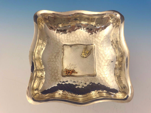 Mixed Metals by Whiting Sterling Bowl Square Applied Bird & Lizard (#0052)
