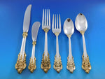 Grande Baroque Gold Accent by Wallace Sterling Silver Flatware for 12 Set 79 pcs