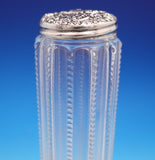 Sterling Silver and Ribbed Glass Dresser Jar with Flowers 1 3/8" x 7" (#9155)