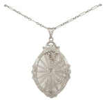 14k Gold Genuine Rock Crystal Quartz Diamond Pendant w/ Filigree Overlay #J6656