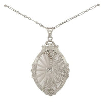 14k Gold Genuine Rock Crystal Quartz Diamond Pendant w/ Filigree Overlay #J6656