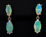 14k Gold Genuine Natural Opal Dangle Drop Marquise Earrings (#J6100)