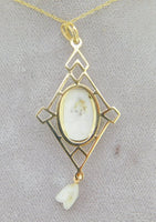 14K Yellow Gold 2.16ct Genuine Natural Gold Vein Quartz Pendant Lavaliere #J4200
