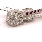18k White Gold Genuine Natural Diamond and Ruby Violin Viola Brooch Pin (#J4846)