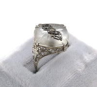 14k White Gold Filigree Genuine Natural Rock Crystal Diamond Ring (#J6207)
