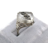 14k White Gold Filigree Genuine Natural Rock Crystal Diamond Ring (#J6207)