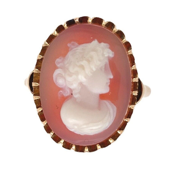 10k Yellow Gold Genuine Natural Agate Stone Cameo Ring Fine Carving (#J7058)