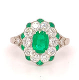 Fine Platinum Genuine Natural Emerald and Diamond Ring Size 5.5 (#J4857)