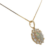 14k Yellow Gold .59ct Australian Genuine Opal Pendant w/ Diamond Halo (#J7428)