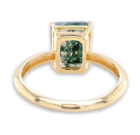 14k Yellow Gold 3 Carat Emerald Cut Moss Genuine Natural Agate Ring (#J7148)