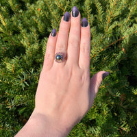 14k White Gold 9.5mm Black Tahitian Pearl and Raspberry Sapphire Ring (#J7019)