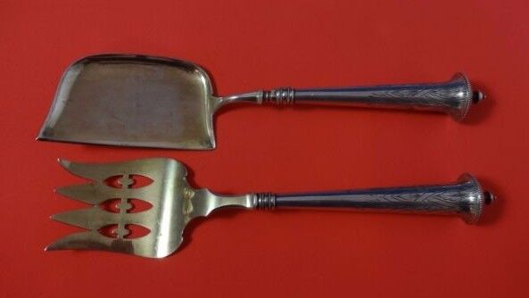 L. Berth by Danish Sterling Silver Fish Serving Set 2pc Copenhagen GW BC  11"