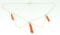 14k Gold Victorian Carved Genuine Natural Coral Festoon Necklace w/Bird (#J2586)