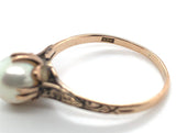 14k Rosey Yellow Gold 7mm Cultured Pearl Ring All Hand Engraved Size 8.25 #J6903