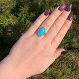 Antique 10k Rose Gold 3.29 Carat Genuine Natural Turquoise Ring Size 7. 5 #J6561