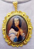 18k Hand Painted Portrait Pin / Pendant with Genuine Natural Diamonds (#J3419)