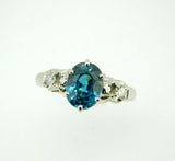 14k White Gold Large Teal Blue Genuine Natural Zircon and Diamond Ring (#J5047)