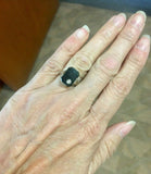 14k White Gold Filigree Genuine Natural Black Onyx Diamond Ring (#J5307)