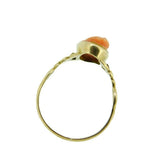 10k Gold Art Nouveau Genuine Natural Coral Cameo Ring Carved Flowers (#J4723)