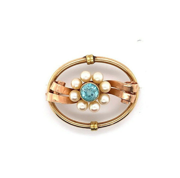 10k Retro Blue Zircon Pin Rose and Yellow Gold (#J5473)