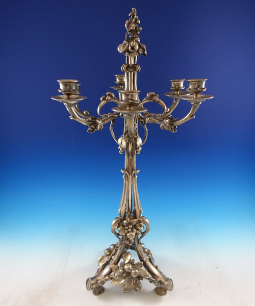 Christofle Silverplate Candelabra w/Fruit Motif Very Heavy 24 1/4" x 12" (#7507)