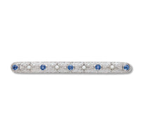 14k White Gold Filigree Pin with GIA Montana Sapphires and Seed Pearls (#J6596)