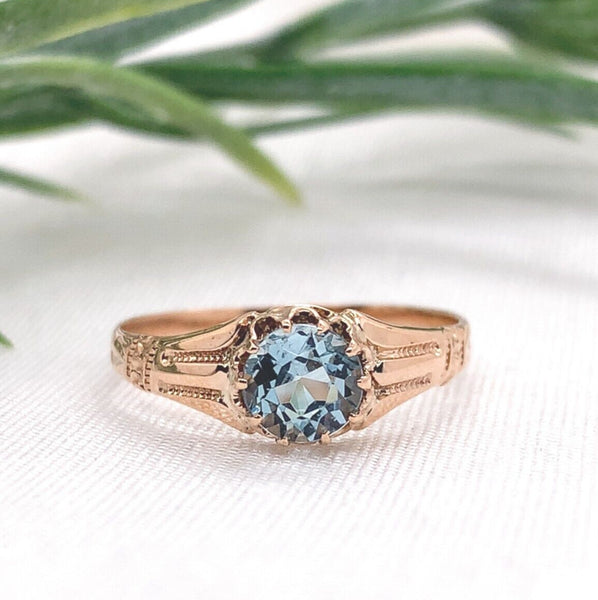 10k Yellow Gold Victorian .60ct Genuine Natural Aquamarine Ring Size 6 (#J7157)