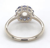 14k White Gold Genuine Natural Moonstone and Blue Sapphire Ring Size 7 (#J7617)