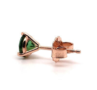 14k Rose Gold Round Green Genuine Natural Tourmaline Stud Earrings (#J5656)
