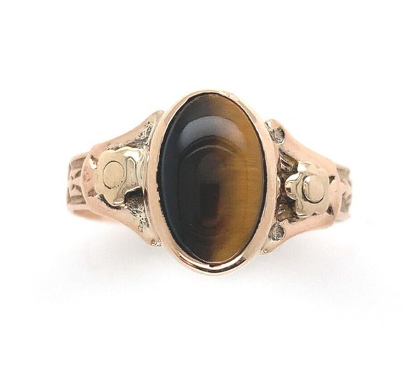 10k Yellow Gold Victorian Genuine Natural Tiger's Eye Quartz Ring (#J6351)