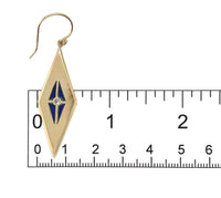 14k Yellow Gold Plique-A-Jour Blue Enamel Genuine Diamond Drop Earrings (#J7363)