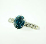 14k White Gold 2.88ct Blue Genuine Natural Zircon and Diamond Ring (#J5004)