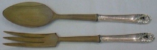 Spring Glory By International Sterling Silver Salad Serving Set with Wood 2pc